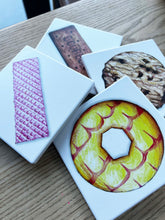 Load image into Gallery viewer, Luxury Ceramic Biscuit Coasters - Set of Four Lucy Hughes Creations Set Two - Pink wafer / Party Ring / Cookie / Bourbon 
